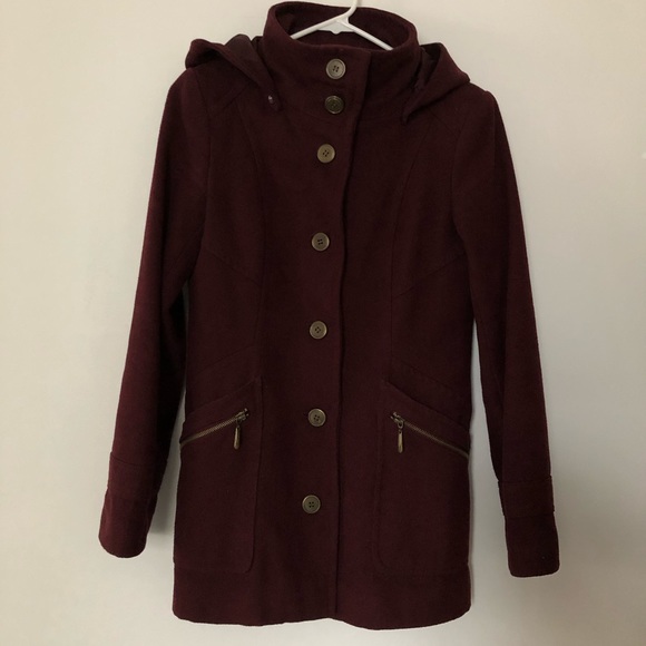 New York & Company Jackets & Blazers - NY&Co Wool Coat in Burgundy with Bronze Accents